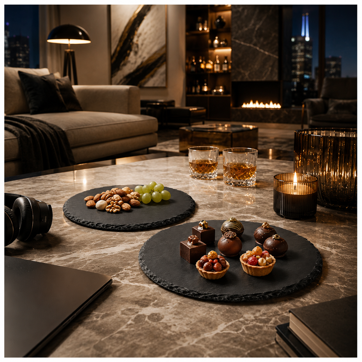 Elegant Natural Stone Slab Tray Set – 2 Piece Serving tray - 30 cm