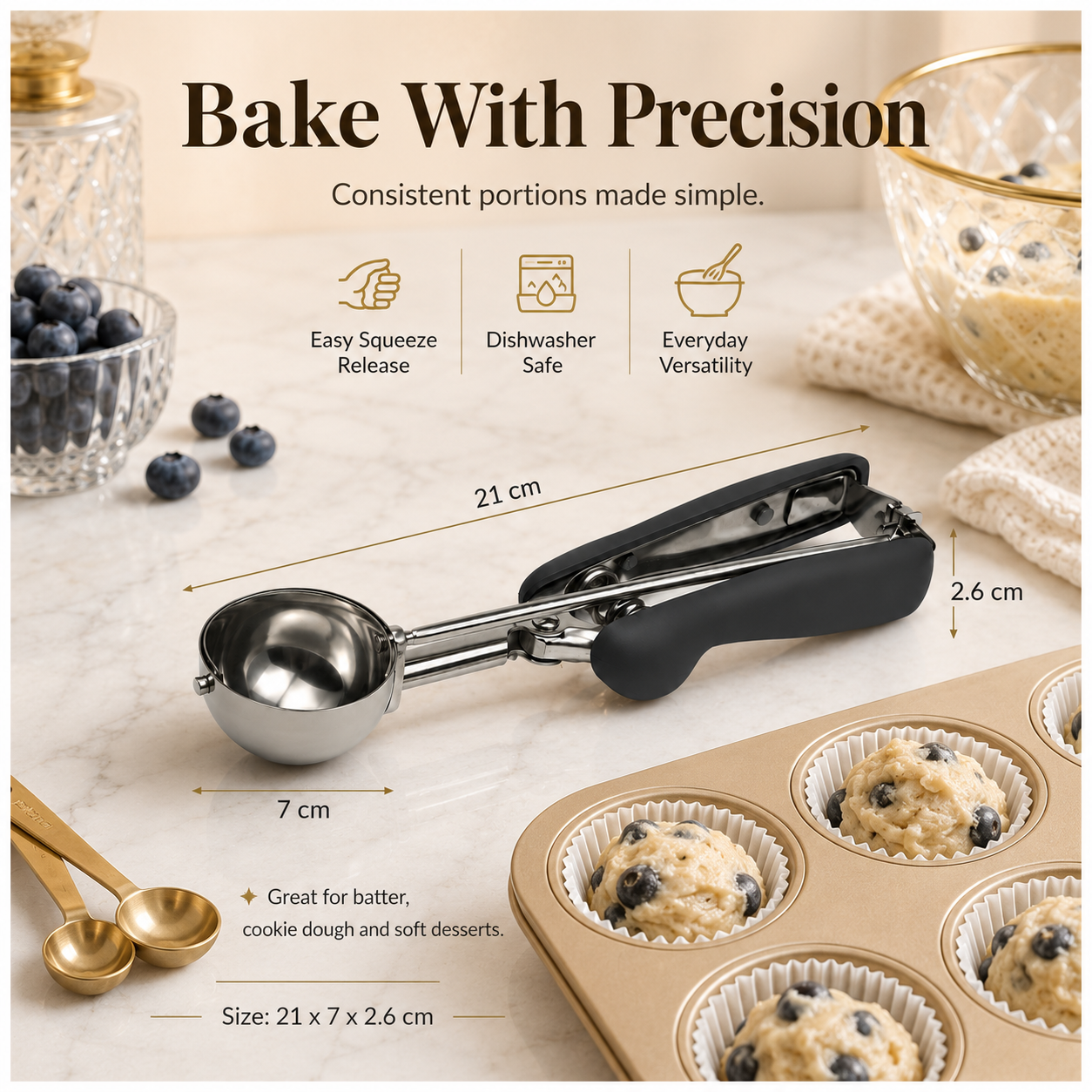 Stainless Steel Trigger Ice Cream-Cookie Scoop with Easy Release