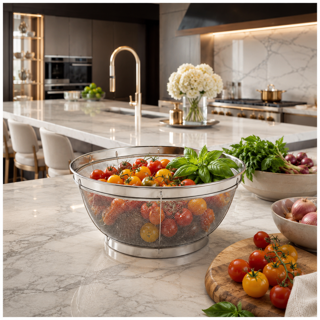 Fine Mesh Stainless Steel Colander Basket - Perfect for Kitchen Prep -30 cm
