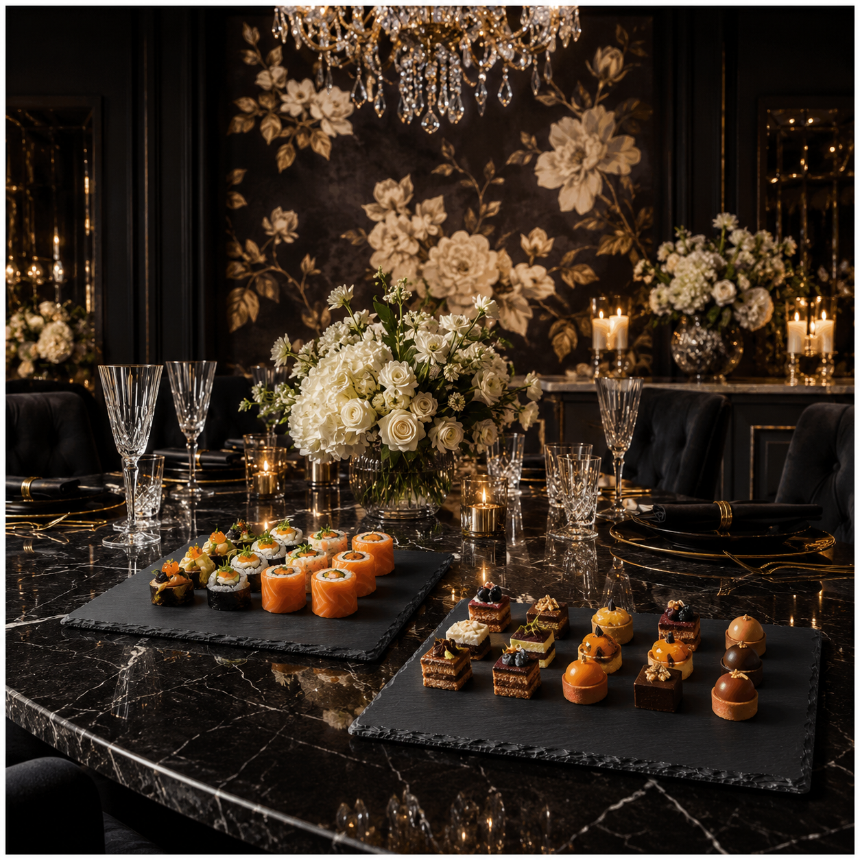 Elegant Two-Piece Natural Stone- Slate Serving Tray Set – 40 x 30cm