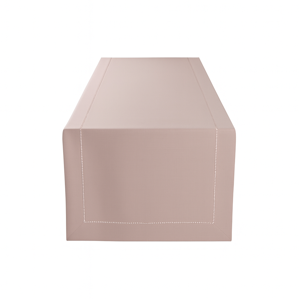 Blush Pink Elegant Table Runner with Decorative Stitch Detail – 40 x 180 cm