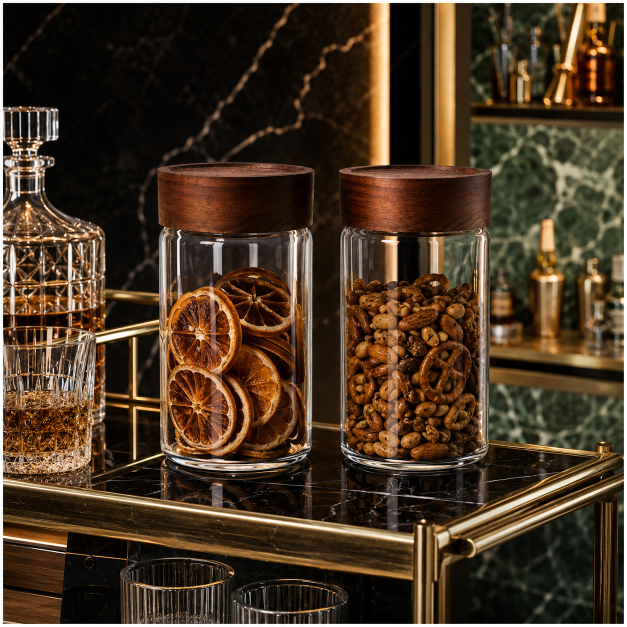 Set of 2 Borosilicate Sealed Glass Jars with Acacia Wood Lids – 580ml Each