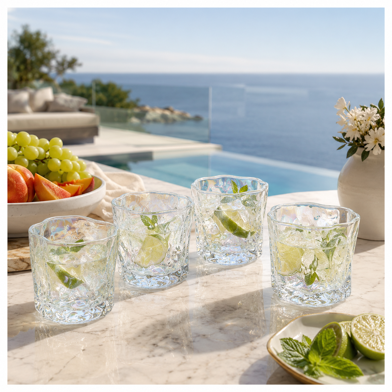 Luxury 4-Piece Twisted Shining Pearl Crystal-Look Glass Set – 280ml