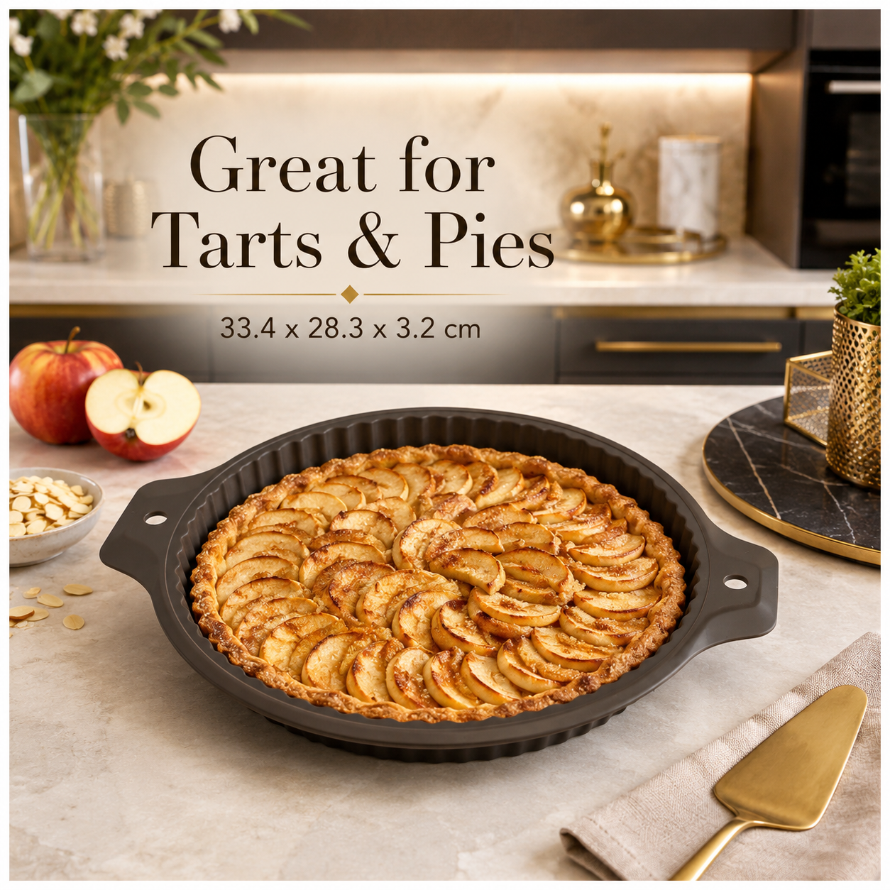 Essential Round Fluted Tart and Quiche Mold -33.4 x 28.3 x 3.2cm - BPA free