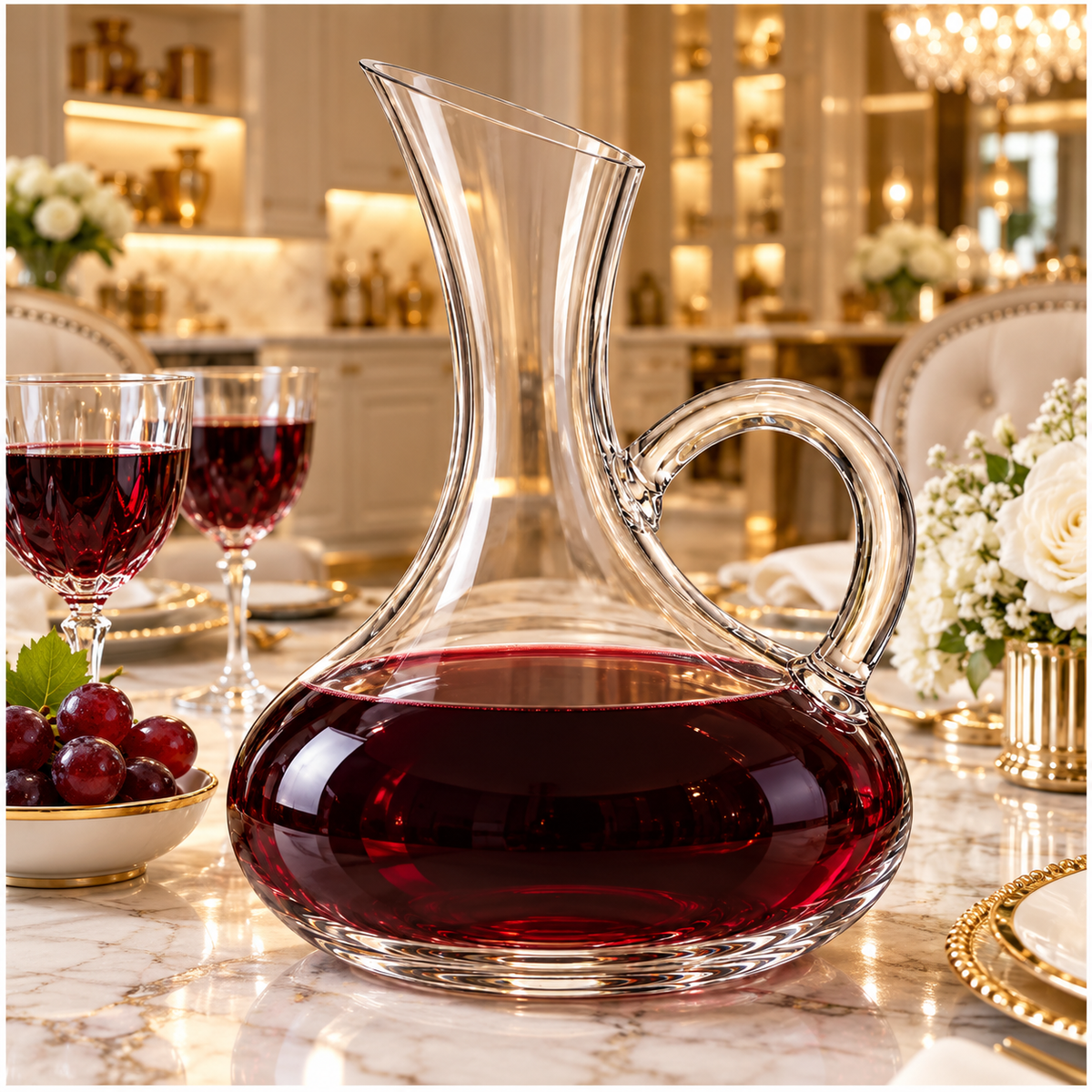 Clear Glass Decanter with Handle - 1900ml Elegant Table Serving Carafe