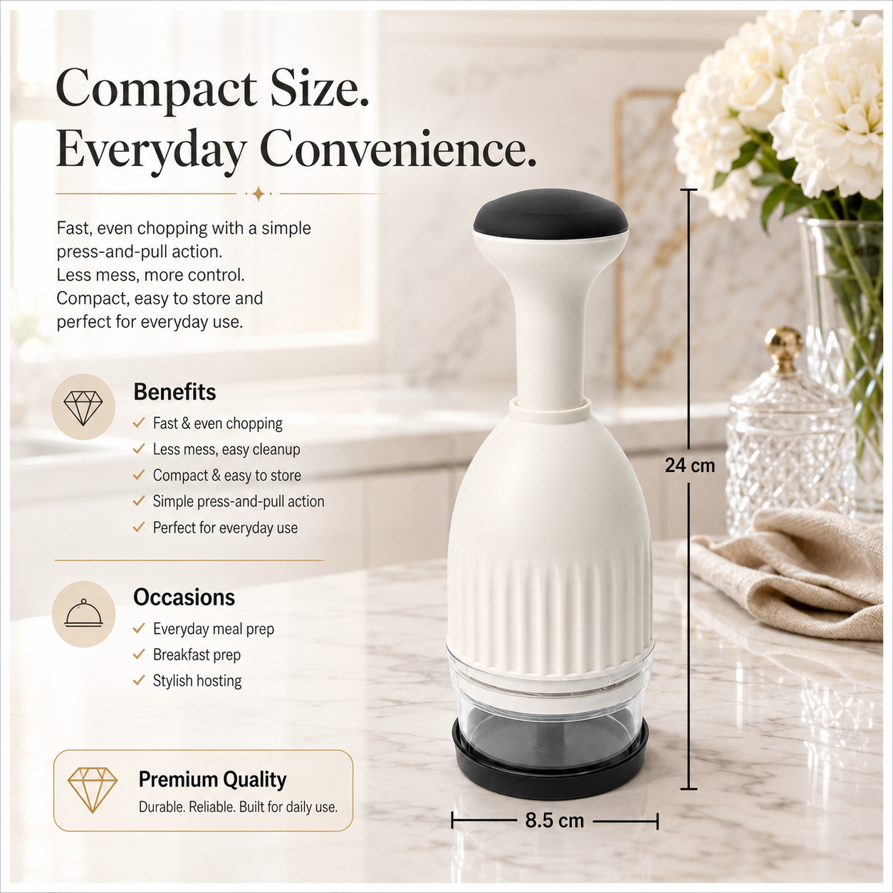 Essential Hand-Powered Compact Food Chopper – 8.5 x 24cm