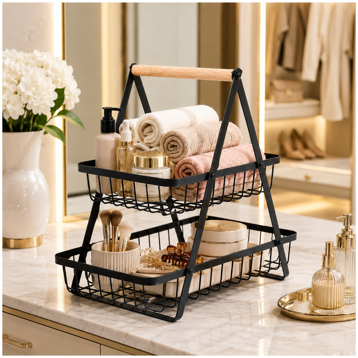 2 Tier Basket Organizer-Rack for Fruits, Vegetables and Everyday Essentials