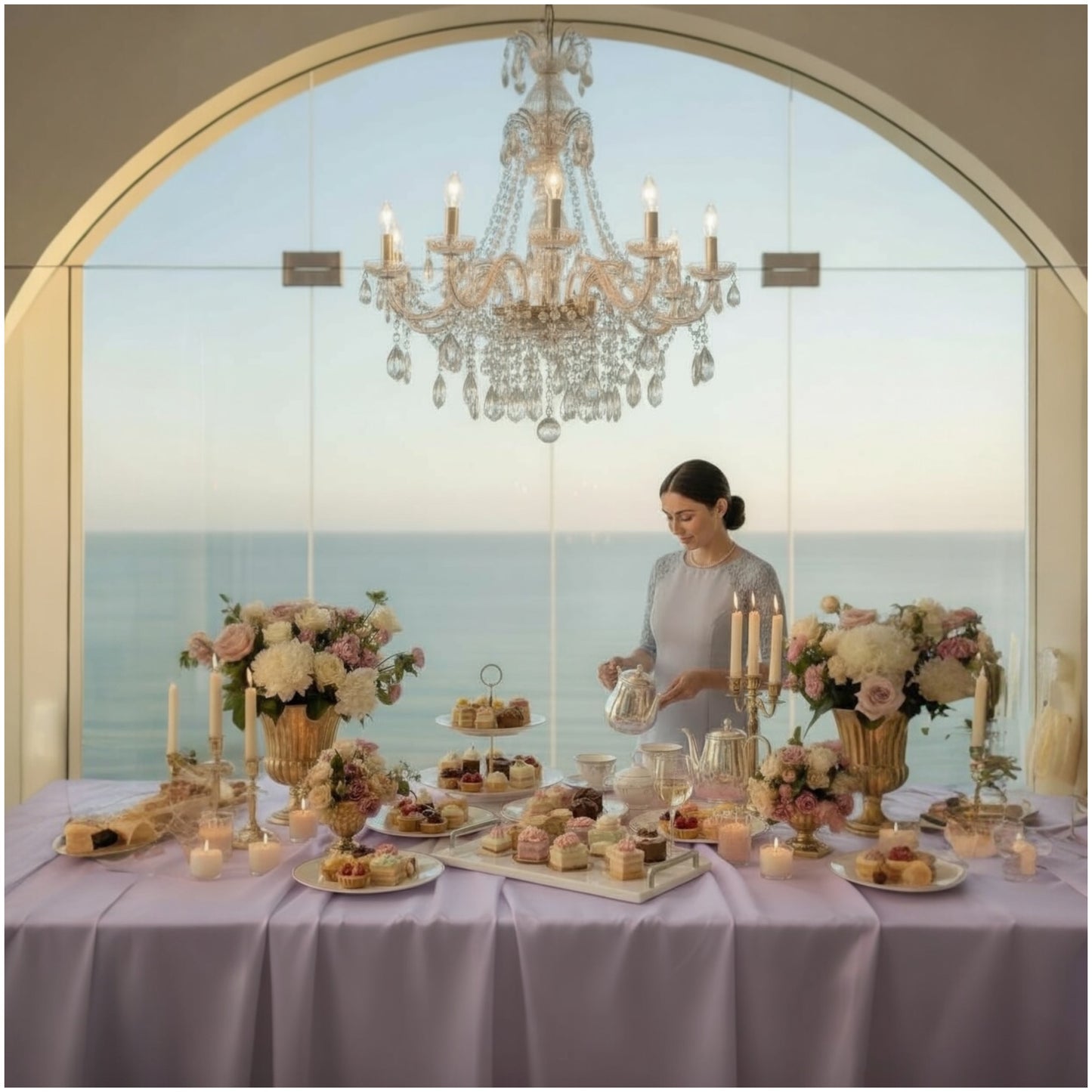 Marble Serving Tray With Silver Handles