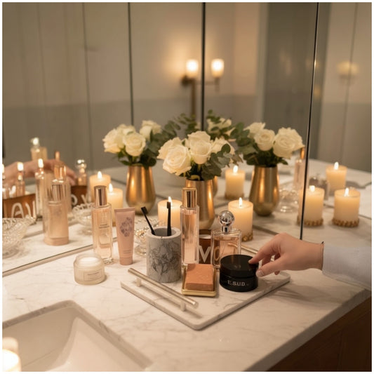 Marble Serving Tray With Silver Handles
