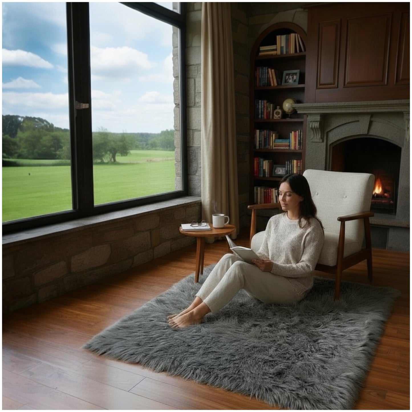 Luxury Thick Grey Faux Fur Carpet – 180 cm × 120 cm