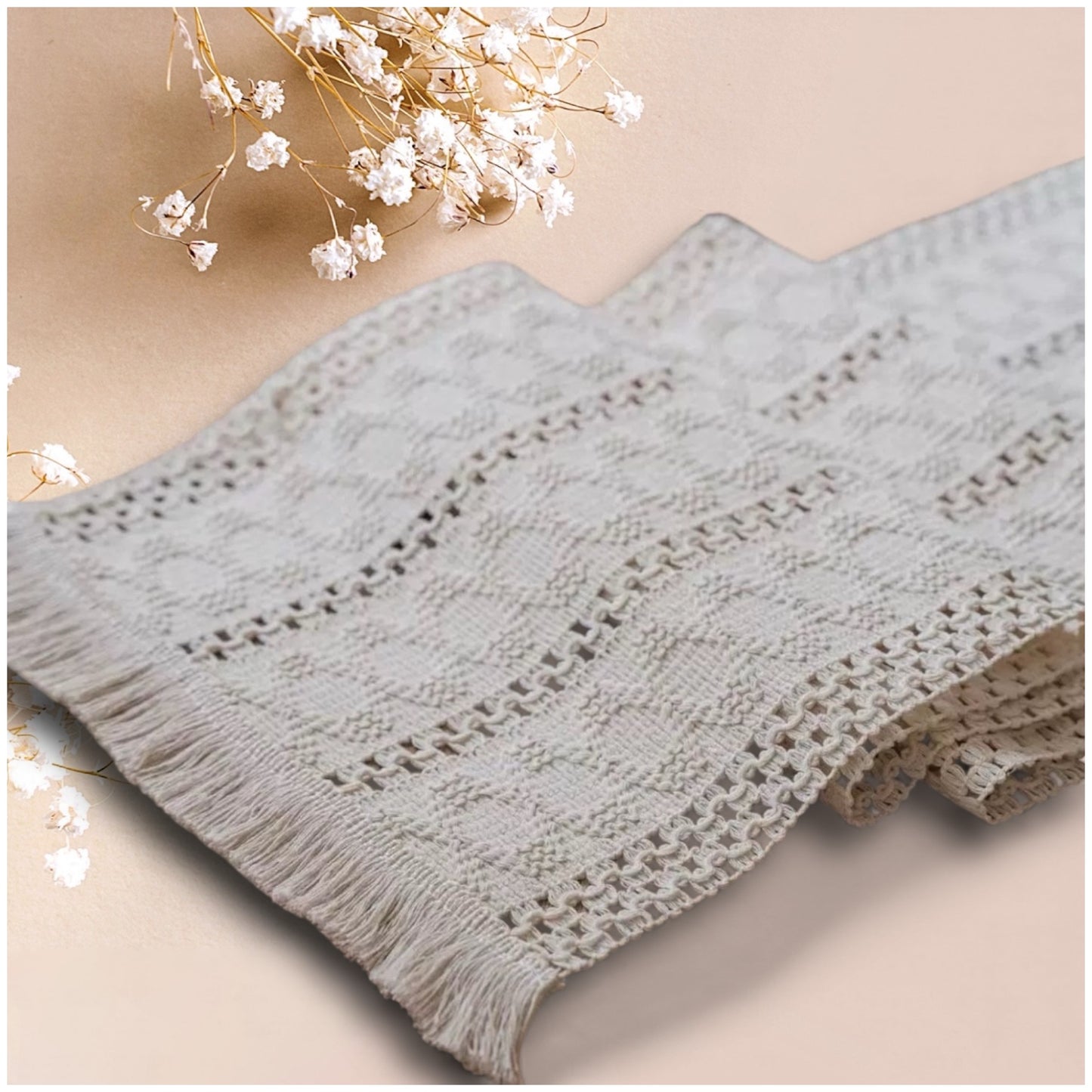 Elegant Woven Cotton Table Runner – Bohemian Style (180 cm × 30 cm)