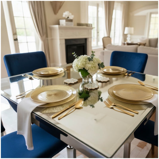 Luxury Shimmer Gold Glass Dinner Plates – 27 cm & 33 cm Set | Elegant Textured Finish for Modern Dining & Entertaining