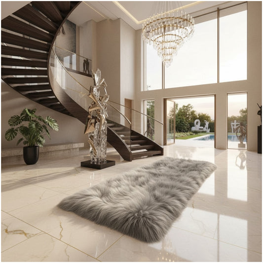 Luxury Fluffy Grey Rug – Ultra Soft 60×150cm Faux Fur Carpet for Home Decor