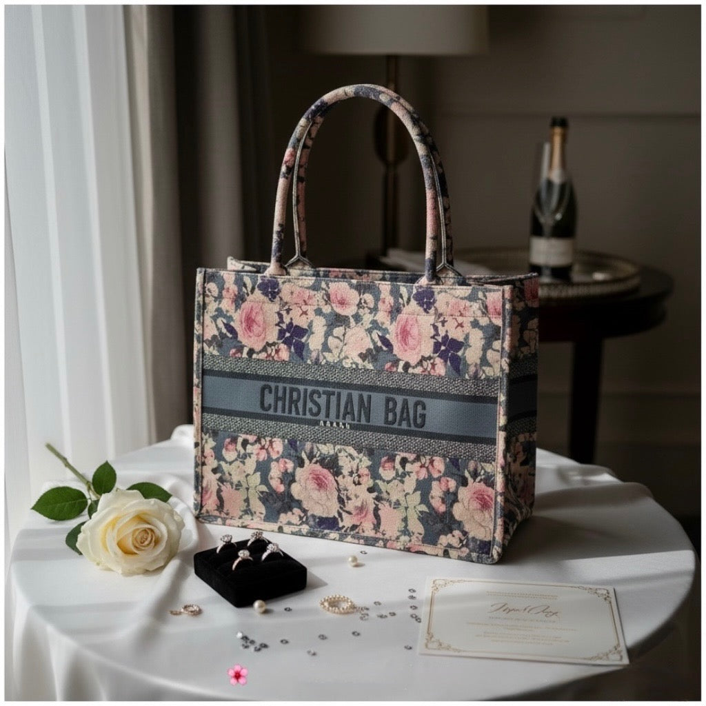 Christian Floral Tote Bag – Premium Designer-Inspired Tote With Zip Closure & Matching Pouch
