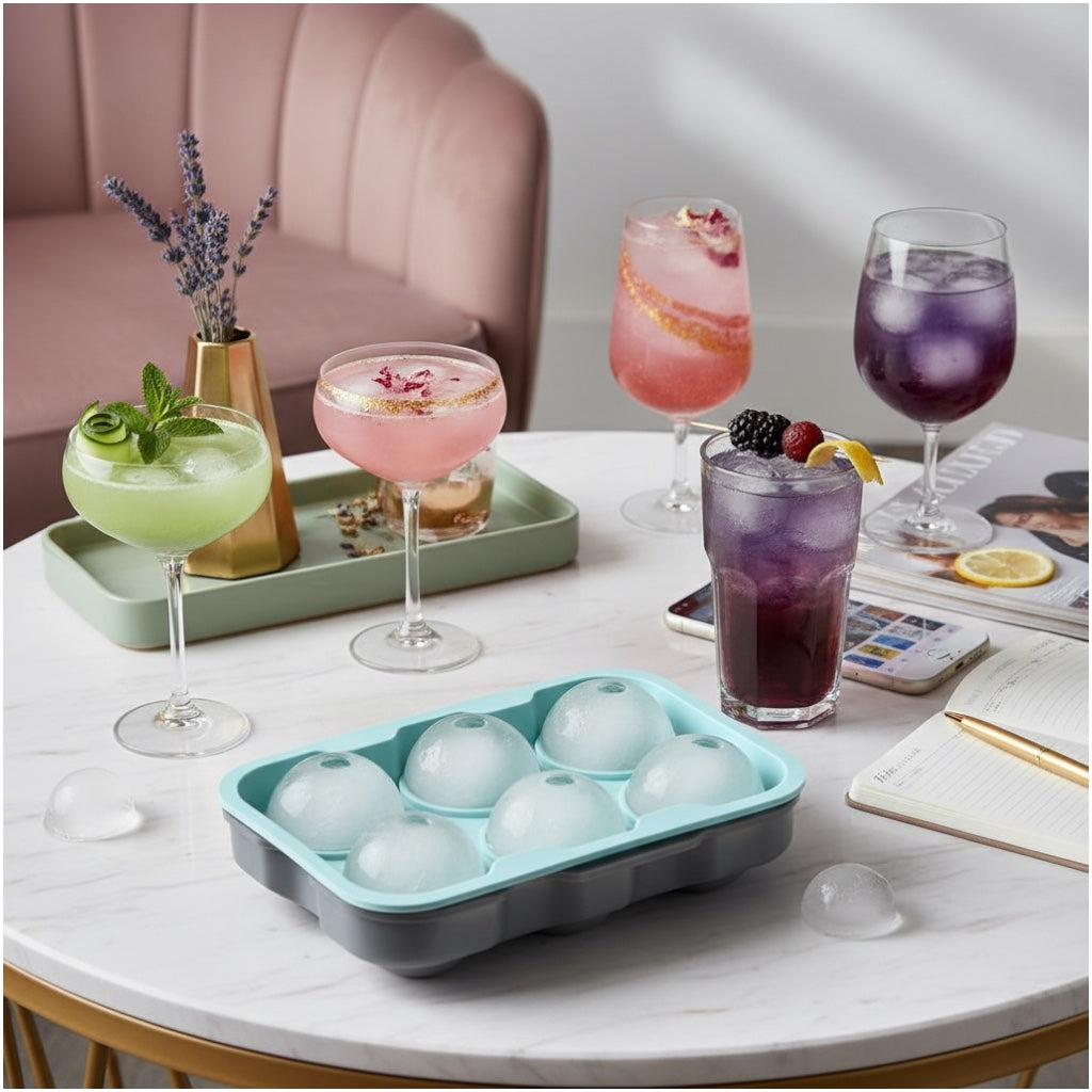 Premium Sphere Ice Ball Maker Tray – 6 Large Round Ice Moulds for Drinks