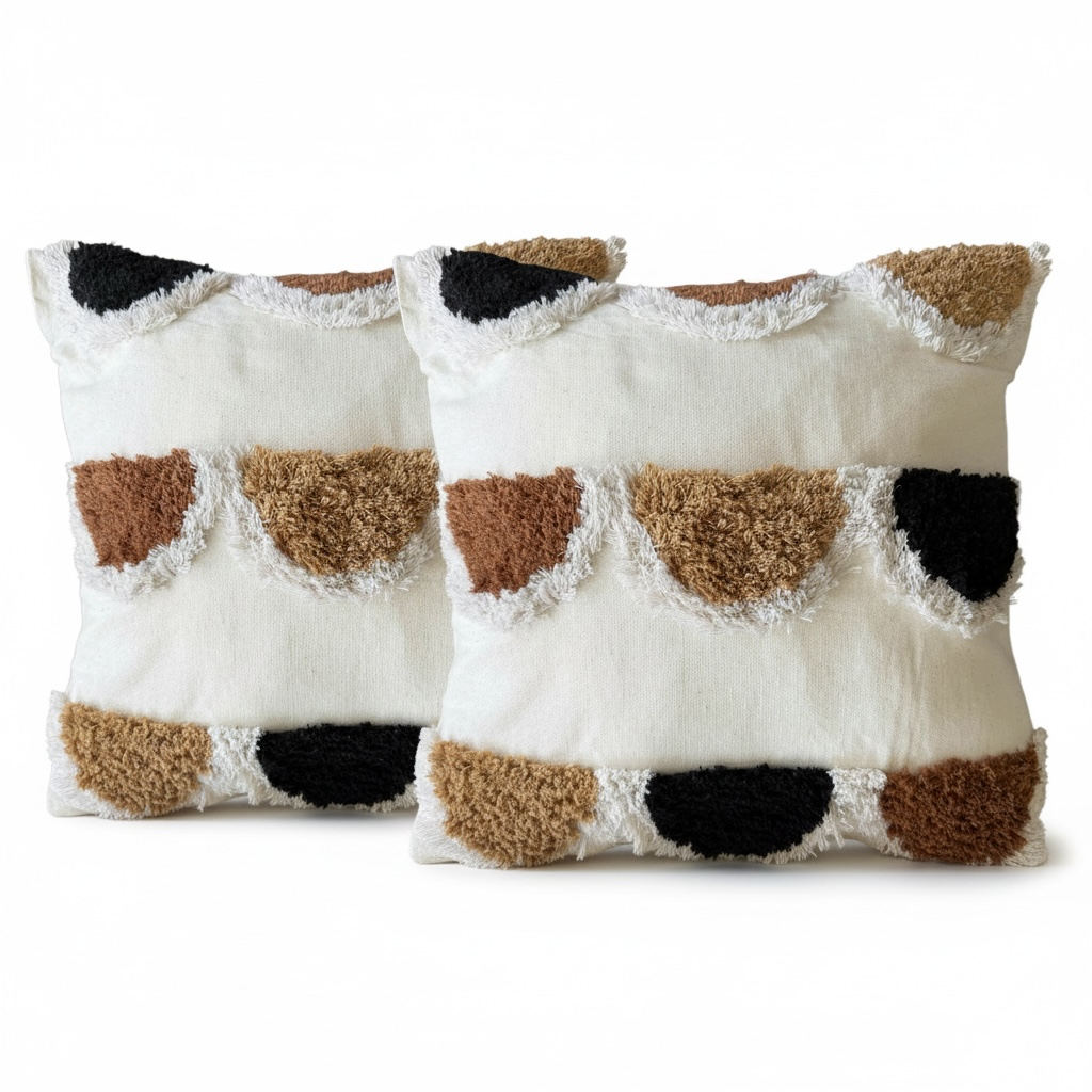 Modern Textured Tufted Scatter Cushions–45×45 cm- Blended Cotton(Set of 2