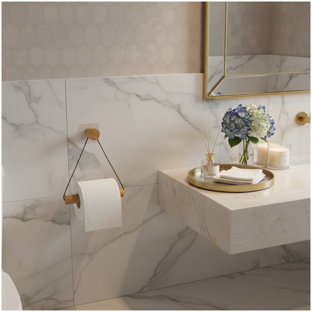 Bamboo Toilet Roll Holder – No Drill Wall Mount