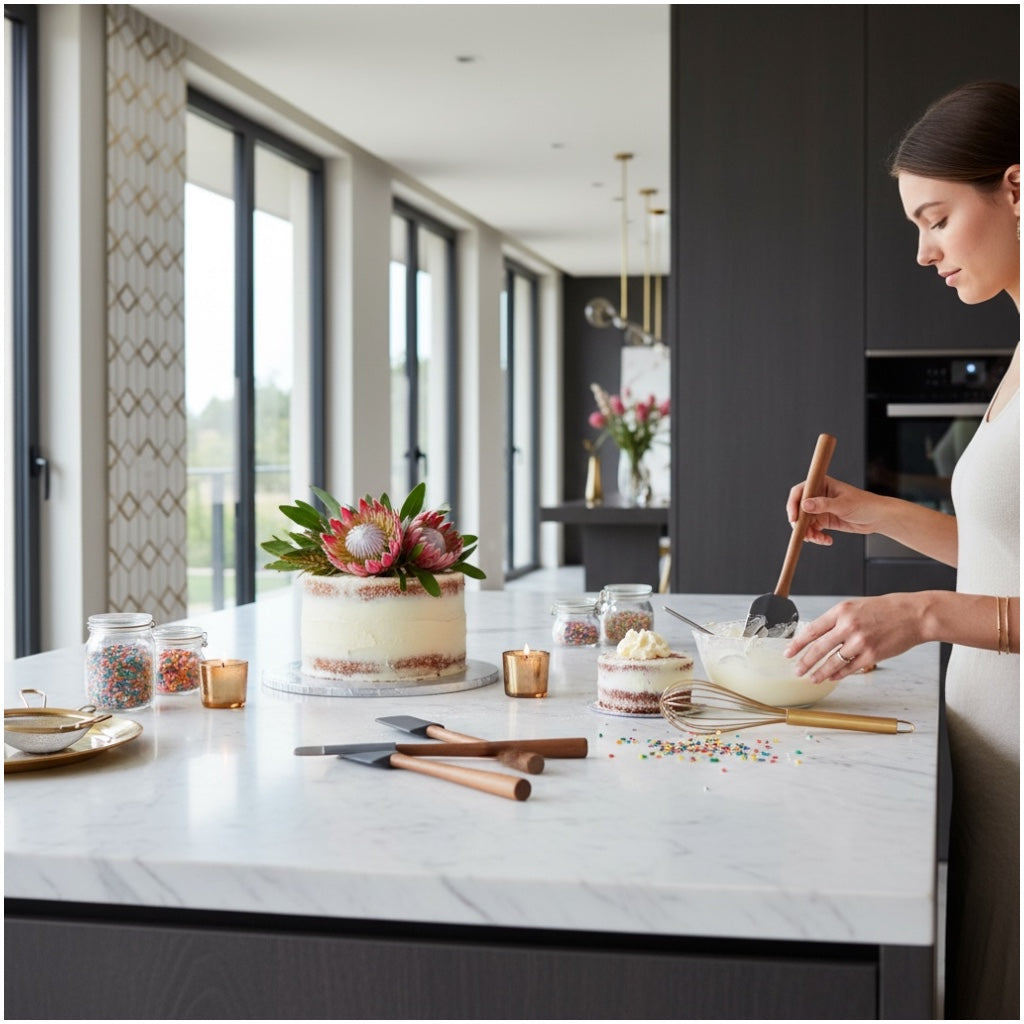 Essential 3 Piece Food Grade Silicone Baking Tool Set With Wooden Handles