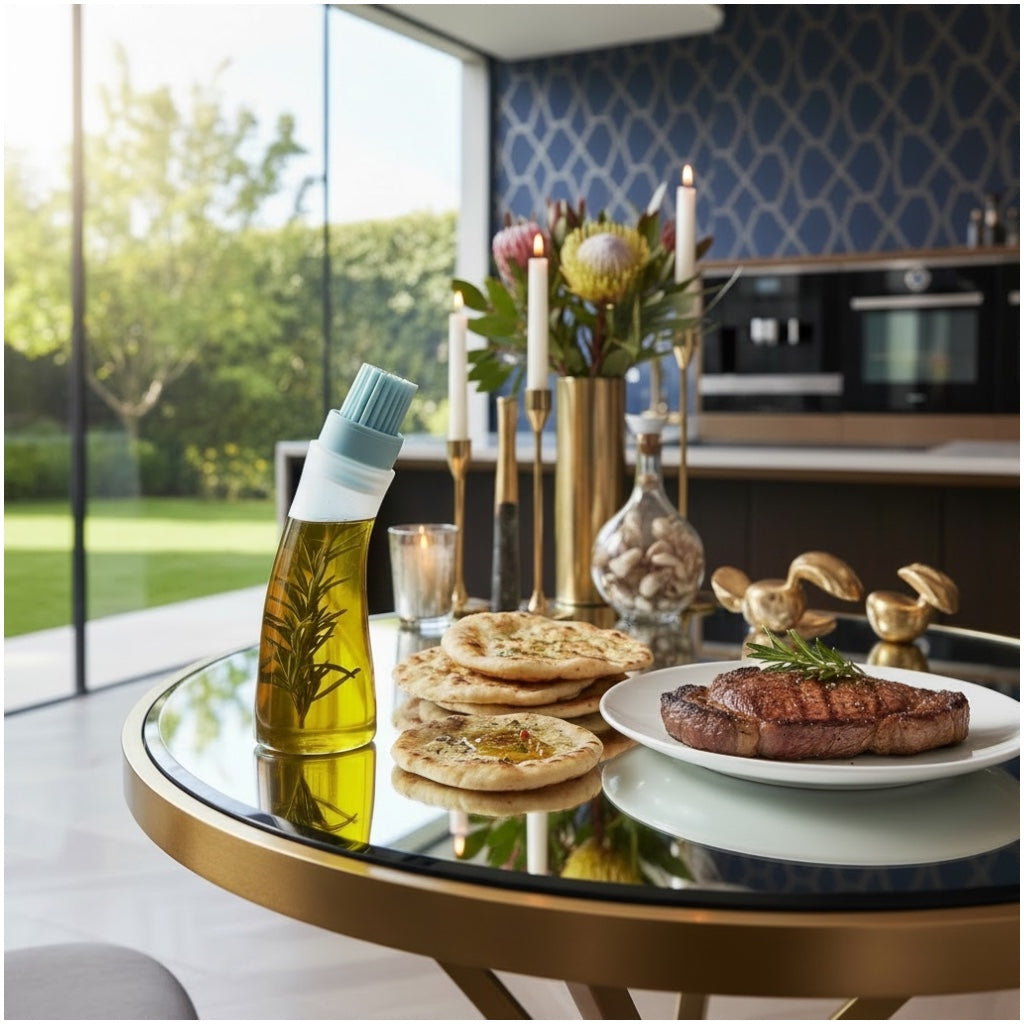 2-in-1 Silicone Oil Dispenser Bottle with Silicone Basting Brush – Controlled Drip Design(Set of 2)