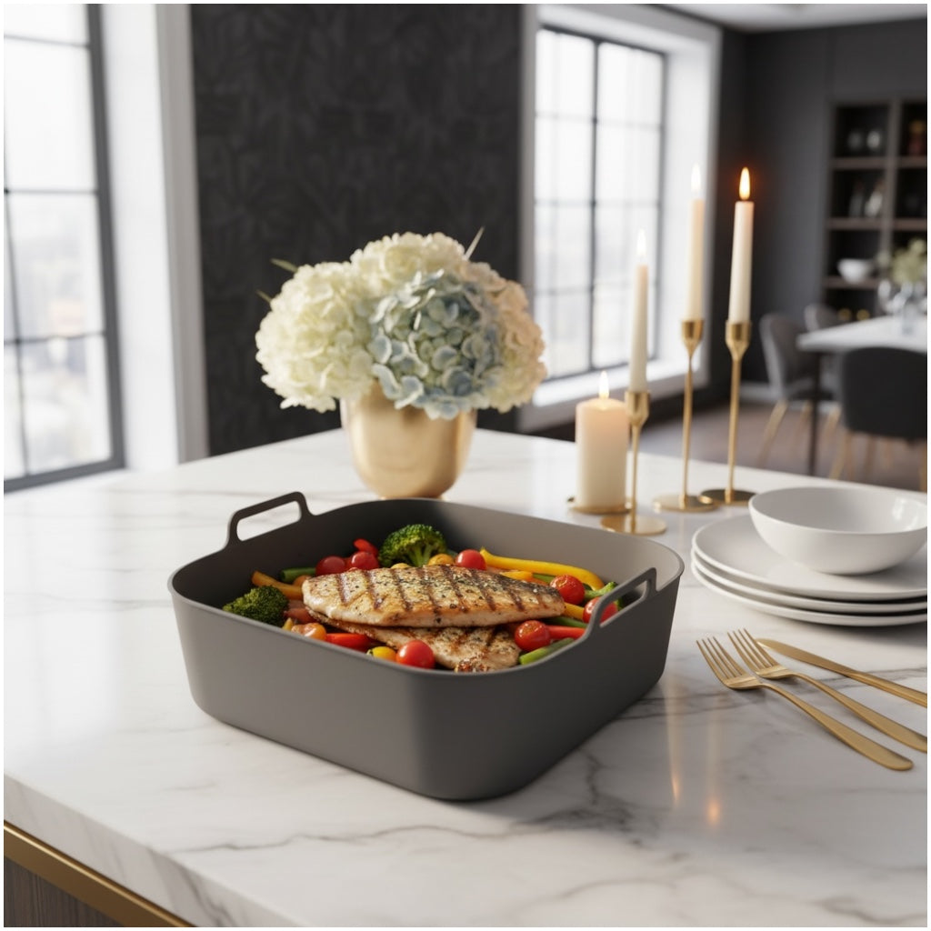 Essential Food Grade Silicone Air Fryer–Non-Stick and Reusable (Grey 19cm)