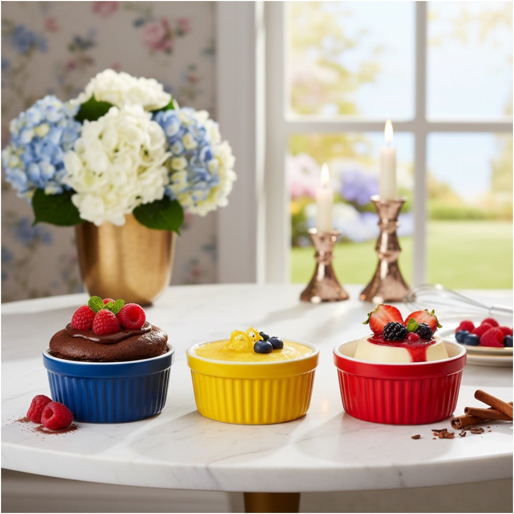 Vibrant Porcelain Ramekins Set of 3 – Colourful Baking & Dessert Bowls