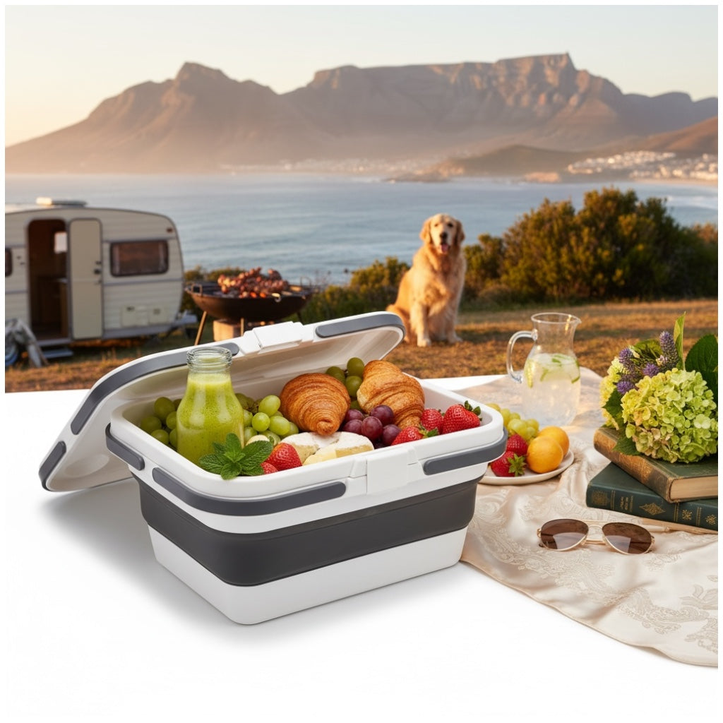 Collapsible Storage Basket with Lid - Camping and Picnic Essential - 47 cm