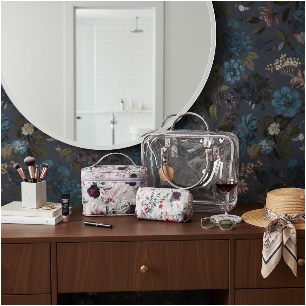 4-Piece Floral Travel Toiletry and Makeup Bag Set–Pretty Organised Storage