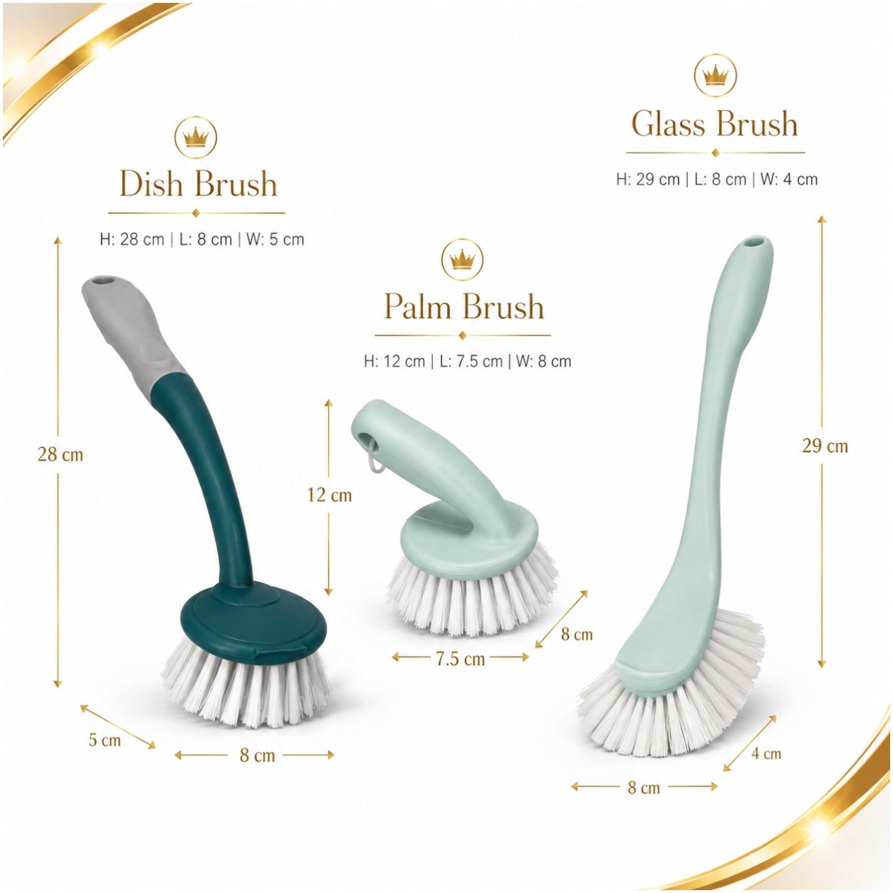 Essential 3 Piece Dish Brush Set with Palm Brush and Glass Cleaning Brush