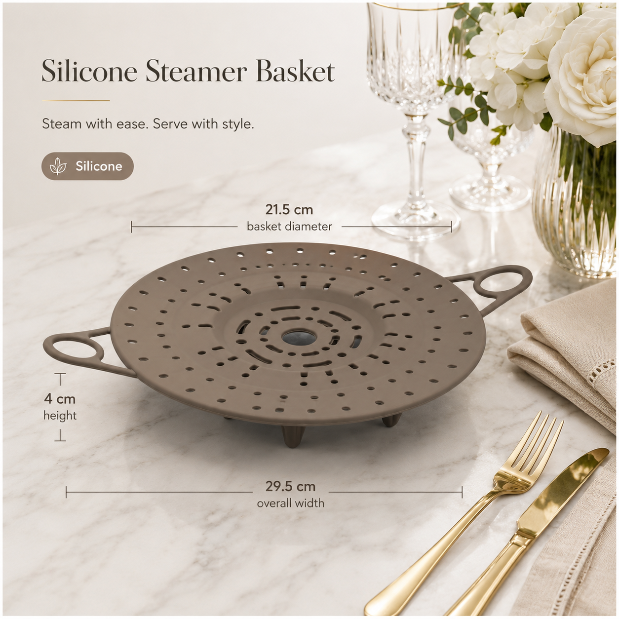 Silicone Steamer Basket with Handles – 21.5 cm Pot Insert for Easy Steaming