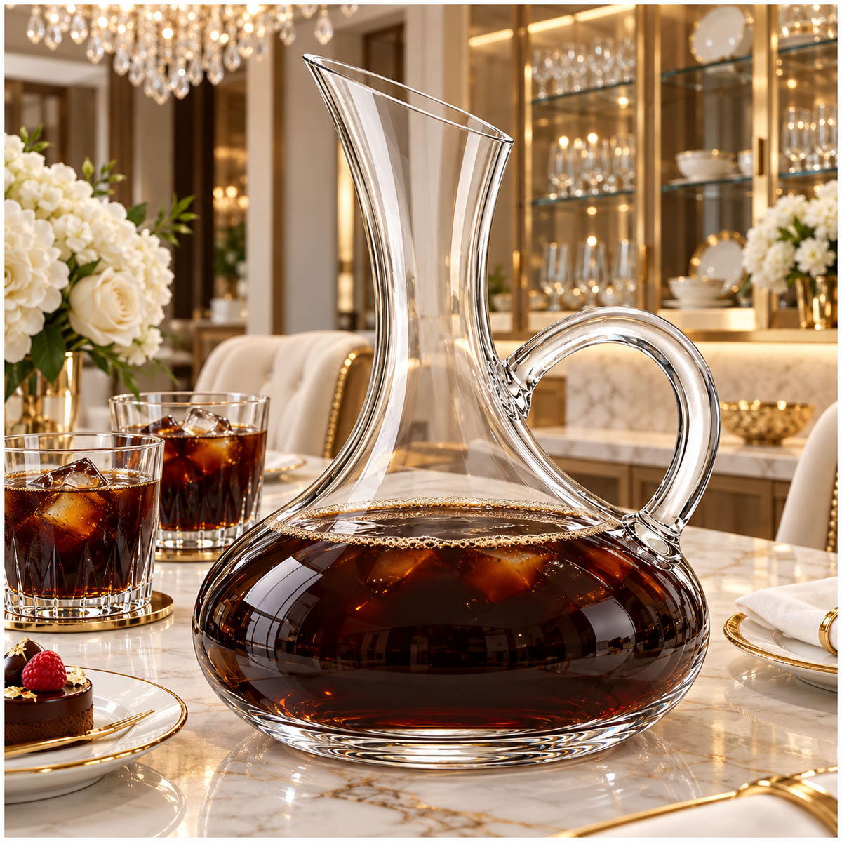 Clear Glass Decanter with Handle - 1900ml Elegant Table Serving Carafe