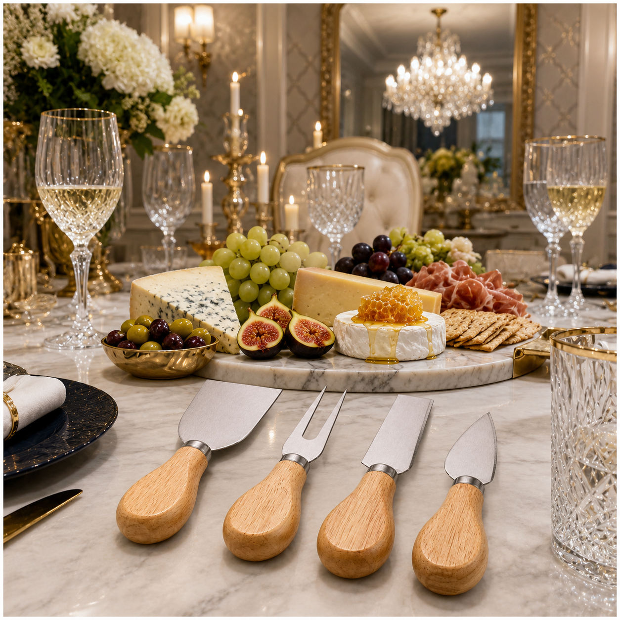 4-Piece Beech Wood Cheese Knife Serving Set - 12 cm