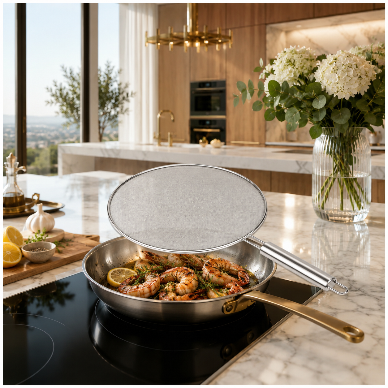 Stainless Steel Splatter Screen with Easy-Grip Handle – 33cm