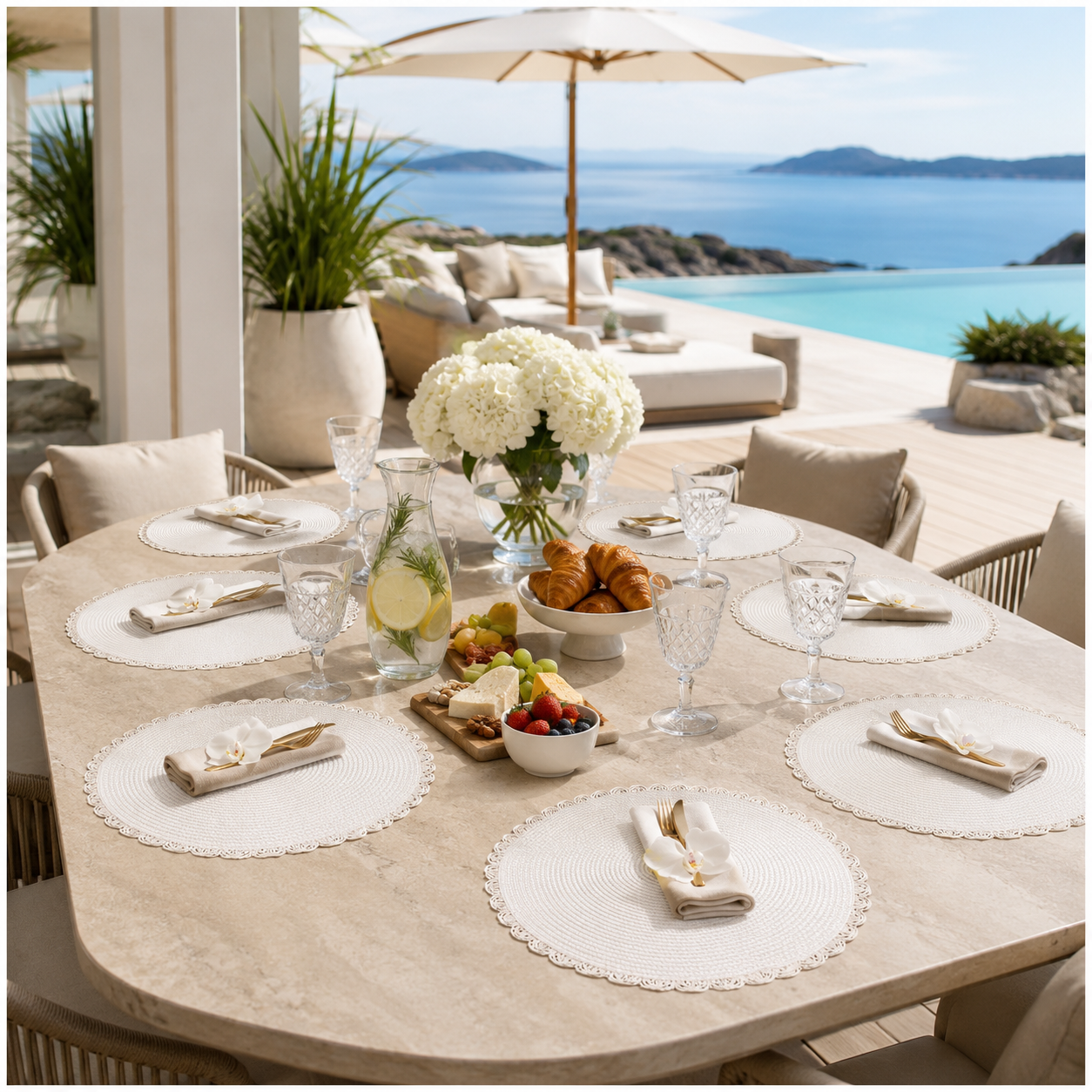6-Piece Round Woven Straw Placemats with Scalloped Edge – 38cm