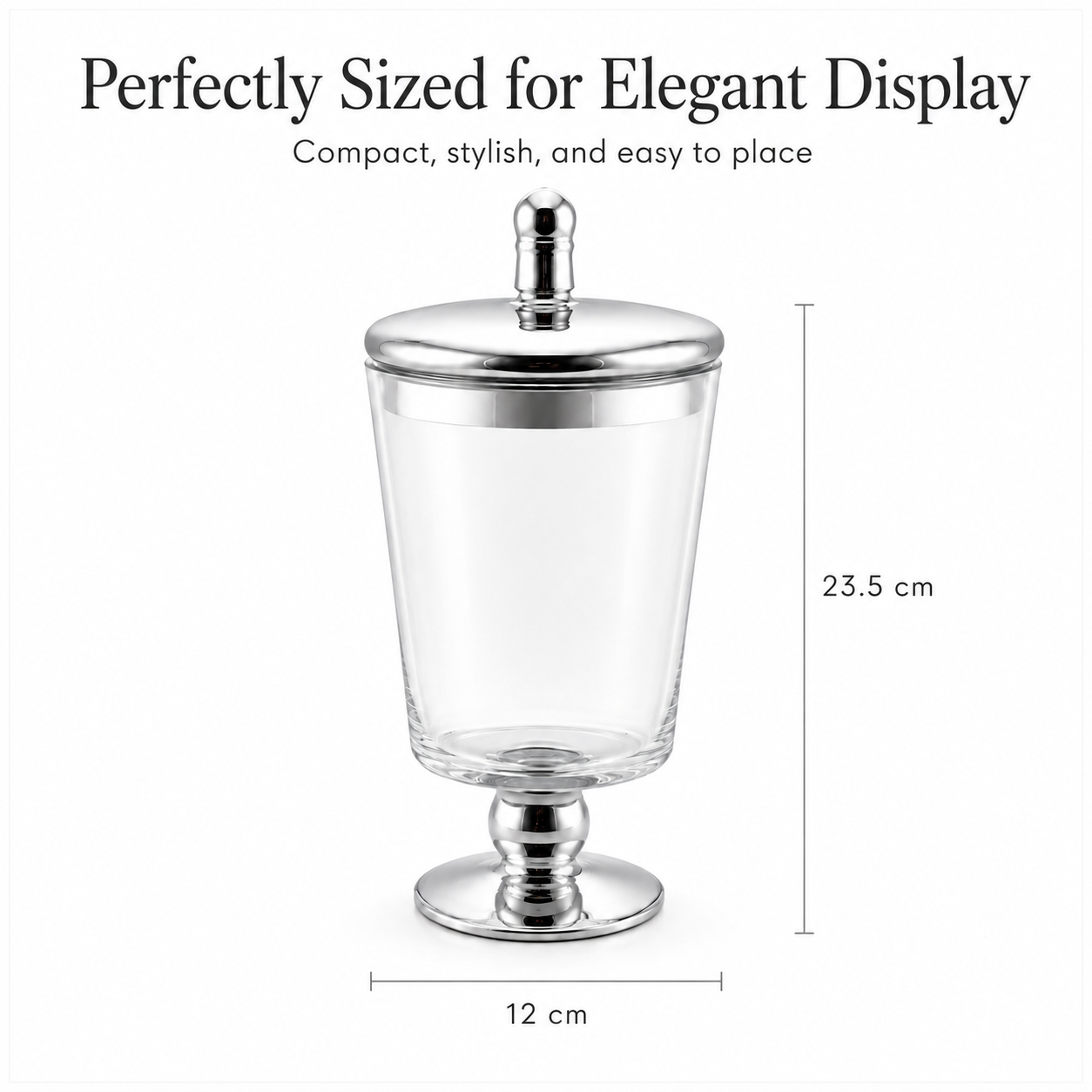 Elegant Decorative Glass Jar with Mirrored Silver Lid and base – 23.5cm