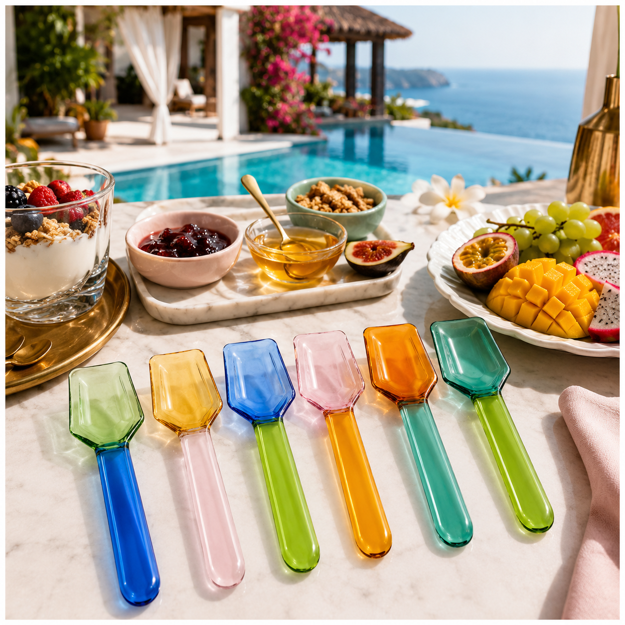 High Quality BPA Free-Color Blocking Borosilicate Glass Spoon-Set of 6- 9cm