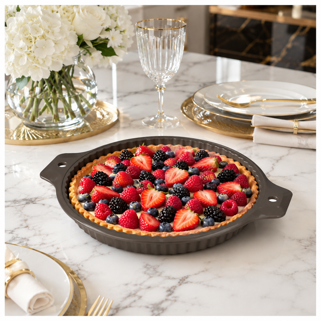 Essential Round Fluted Tart and Quiche Mold -33.4 x 28.3 x 3.2cm - BPA free