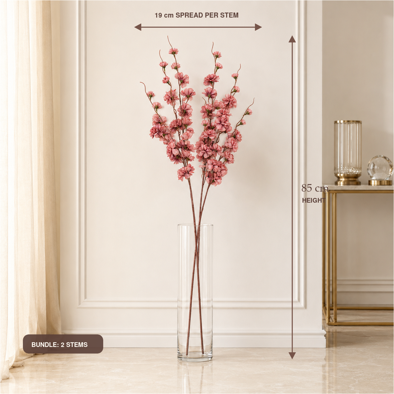 Faux Cherry Blossom Stems – 85cm Decorative 2-Piece Bundle