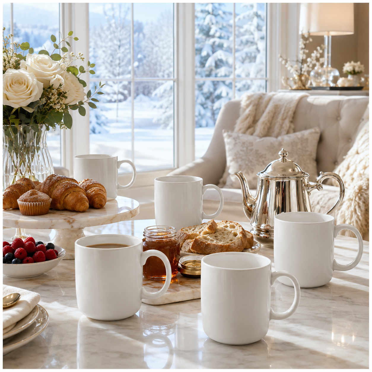 Essential 18-Piece White Ceramic Mug Set for Tea, Coffee and Entertaining