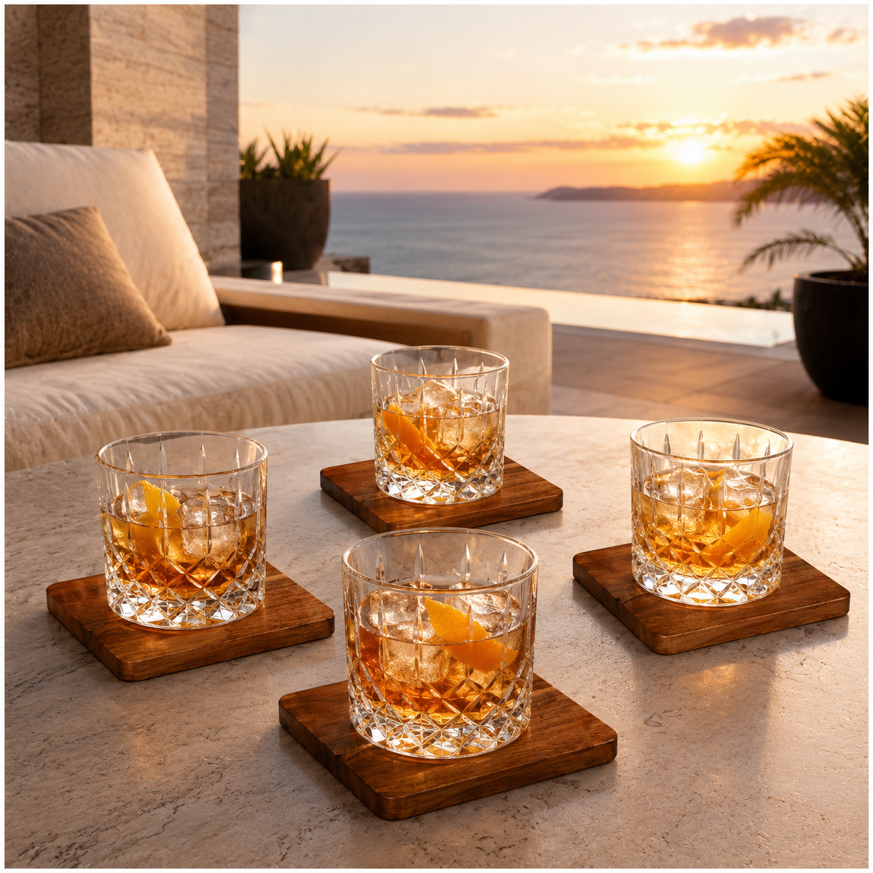 4-Piece Acacia Wood Coaster Set – Brown Wooden Drink Coasters- Eco Friend