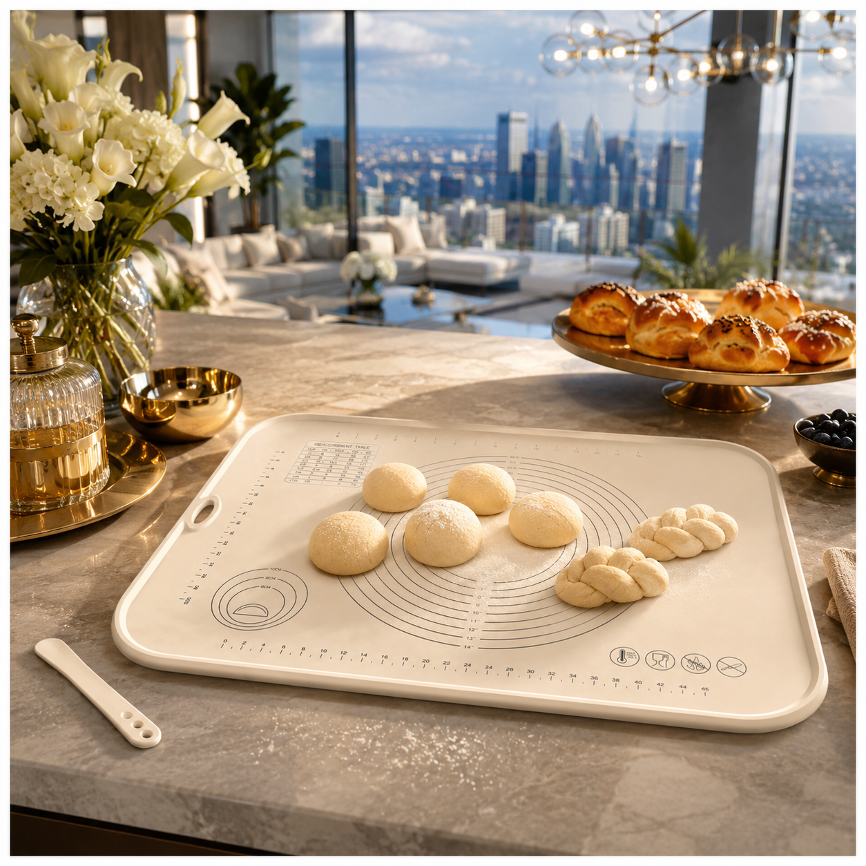 Essential Large Silicone Pastry Mat with Raised Edge and Guides - 70 x 50cm