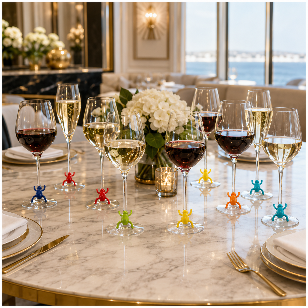 Charming 12-Piece Silicone Spider Wine Glass Marker Set - Multicolour