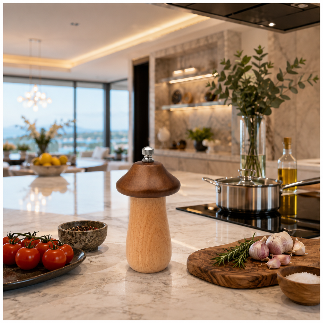 Natural Beech Wood Mushroom Pepper Mill with Adjustable Grind Control-12 cm