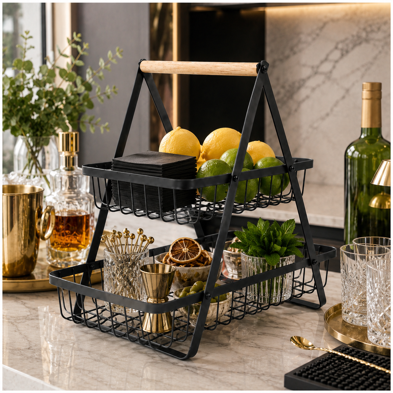 2 Tier Basket Organizer-Rack for Fruits, Vegetables and Everyday Essentials