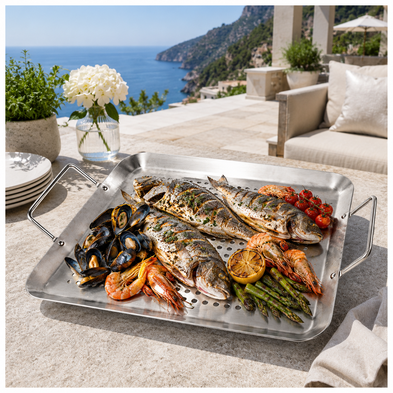 Heavy-Duty Stainless Steel Grill Basket with Handles for Braais – 40 x 28cm