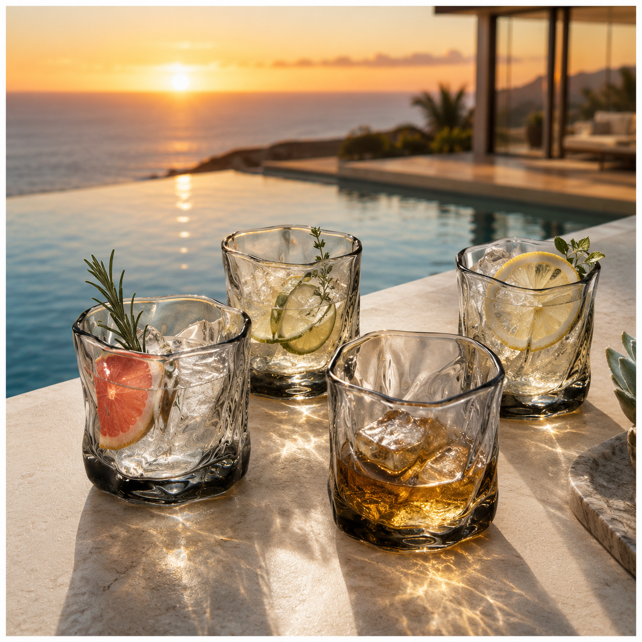 Luxury 4-Piece Translucent Black Crystal-Look Glass Set – 280ml