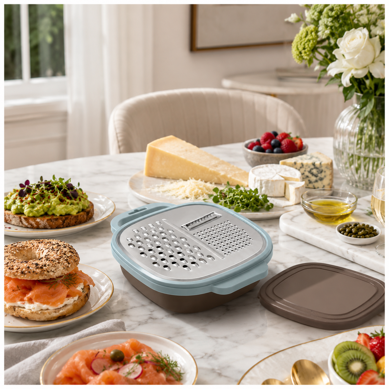 Essential 2-in-1 Stainless Steel Box Grater with Storage Container and Lid