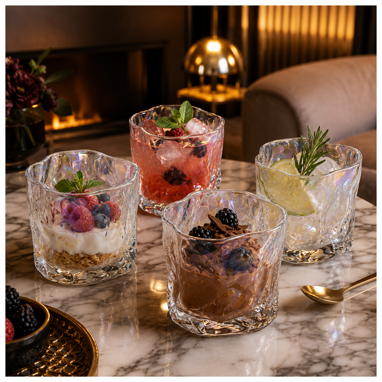 Luxury 4-Piece Twisted Shining Pearl Crystal-Look Glass Set – 280ml