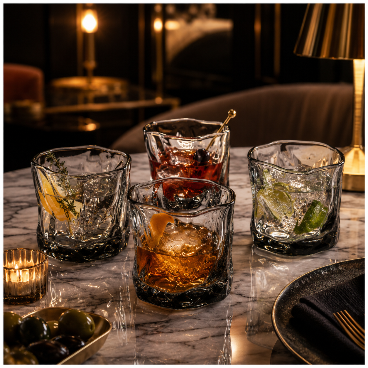 Luxury 4-Piece Translucent Black Crystal-Look Glass Set – 280ml
