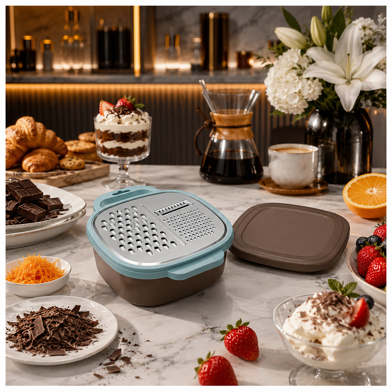 Essential 2-in-1 Stainless Steel Box Grater with Storage Container and Lid
