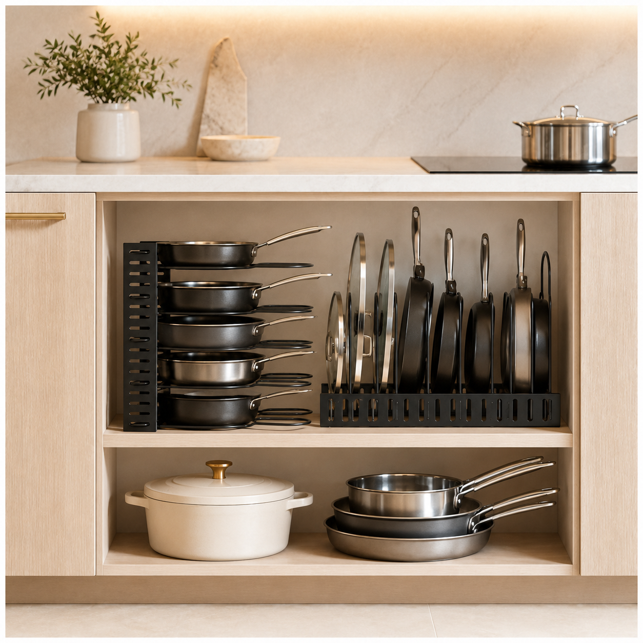 Essential Black Metal Adjustable Cookware Storage Rack-Cookware Organizer